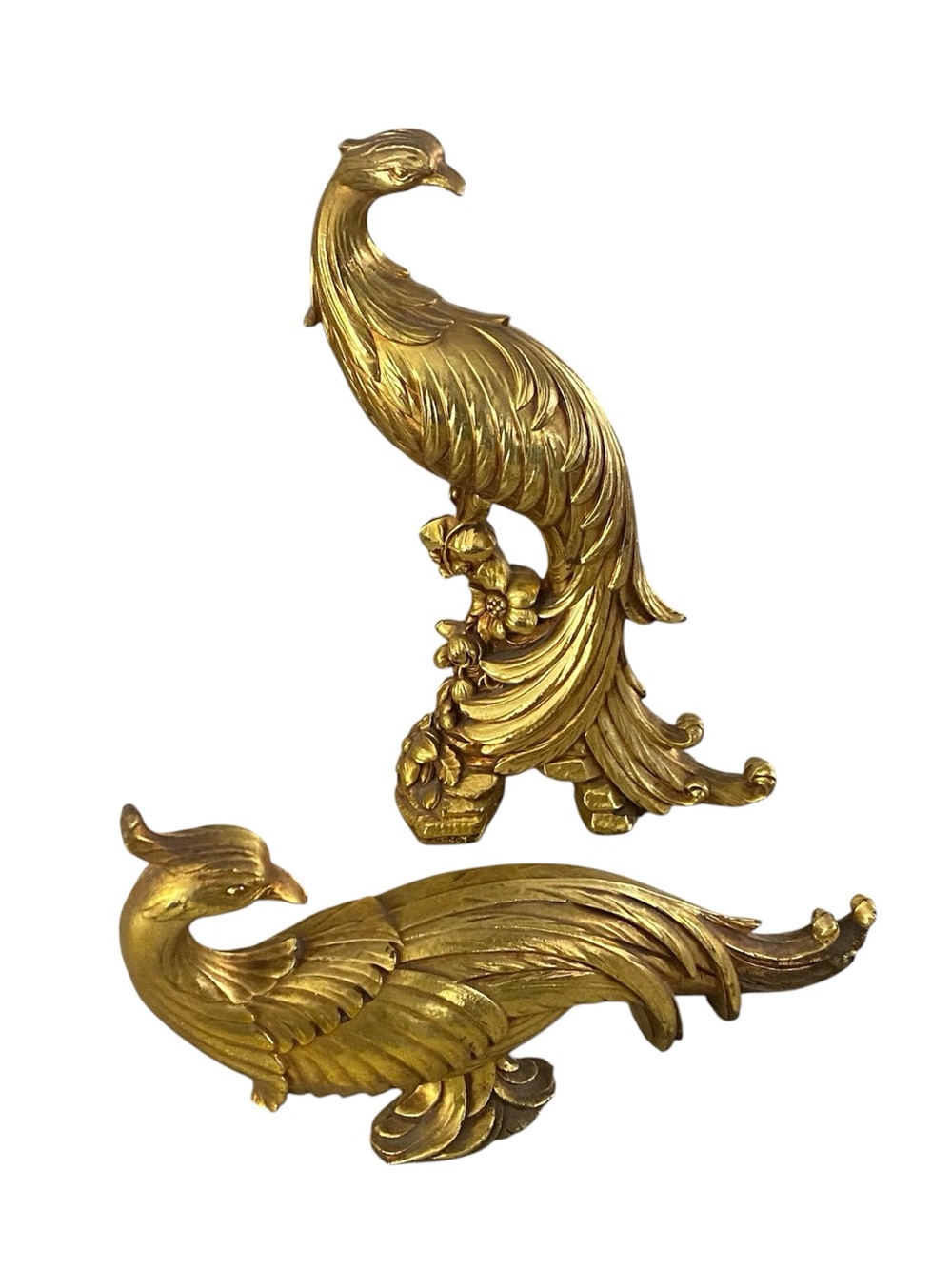 Vintage Syroco Gilt Gold Peacock Wooden Figurines Set of 2